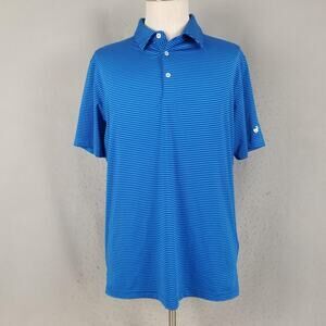 Michel Rouen Polo Shirt Mens Large Blue Striped Performance Golf Lightweight